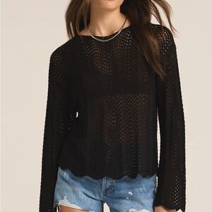 Z Supply Donovan Black Crochet Knit Top